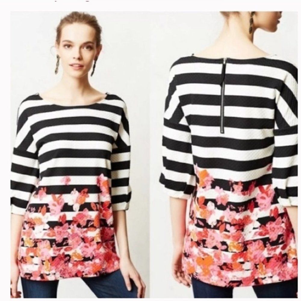 Anthro Postmark Linnea striped floral tunic top S
